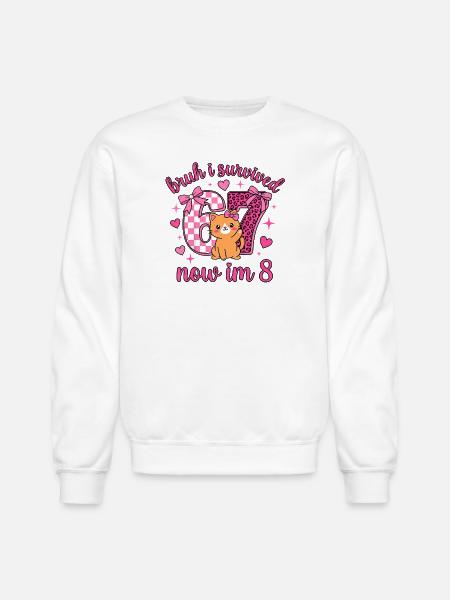 8th Birthday Kitty Survived 6 - Unisex Crewneck Sweatshirt - white