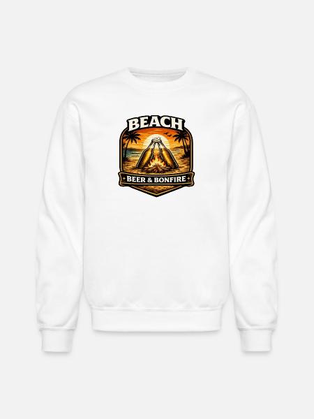 Beach Bonfire Beer Emblem - Unisex Crewneck Sweatshirt - white
