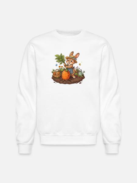 Harvesting Bunny in Garden - Unisex Crewneck Sweatshirt - white