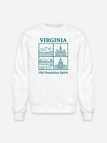 Virginia Vista: Mountains, Bay and Capitol - Unisex Crewneck Sweatshirt - white