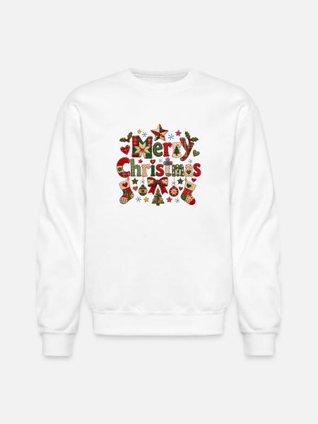 Merry Christmas Quilted Patchwork - Unisex Crewneck Sweatshirt - white