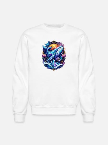 Crystal Whale Geometric Ocean Art T-Shirt - Unisex Crewneck Sweatshirt - white