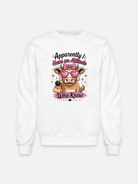 Cow with Attitude: Pink Diva - Unisex Crewneck Sweatshirt - white