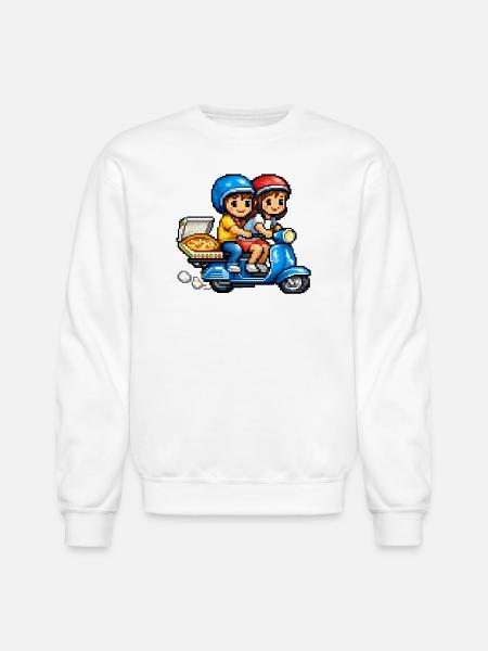 Boy and Girl on Vespa with Pizza! - Unisex Crewneck Sweatshirt - white