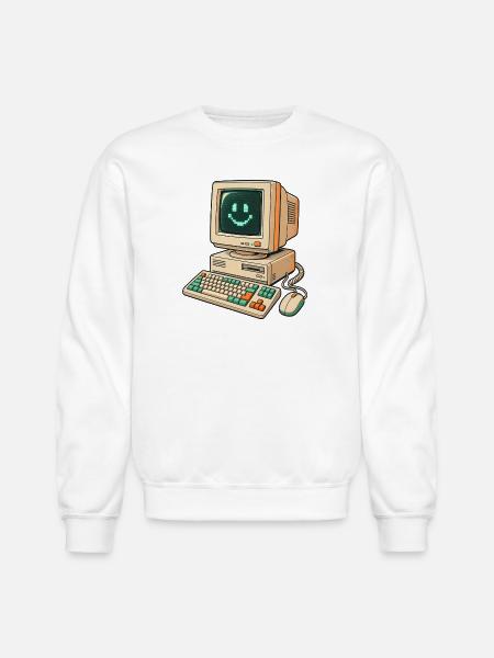 Retro Pixel Smile Computer - Unisex Crewneck Sweatshirt - white