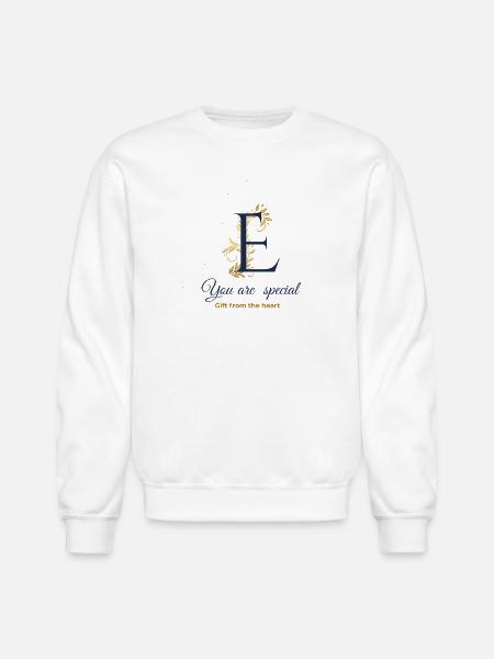Elegant E with Gold Flourish - Unisex Crewneck Sweatshirt - white