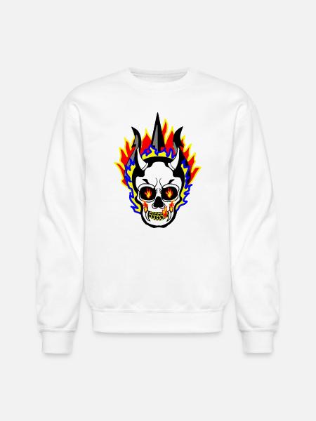 Flaming Skull 55555 Street Style - Unisex Crewneck Sweatshirt - white