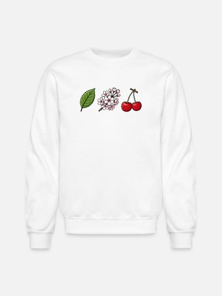 Cherry leaf, cherry flower, and cherry fruit - Unisex Crewneck Sweatshirt - white