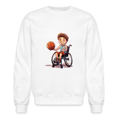 Cartoon boy in wheelchair playing basketball # - Unisex Crewneck Sweatshirt