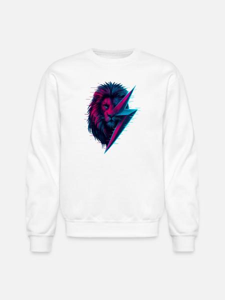 Glitched lion thunderbolt mix - Unisex Crewneck Sweatshirt - white