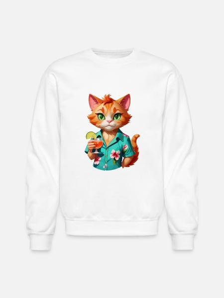 Hawaiian Casino Cat - Unisex Crewneck Sweatshirt - white