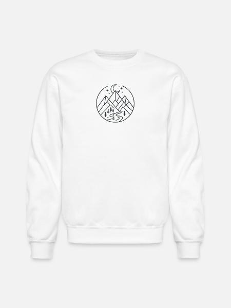 Moonlit Mountain River Line Art - Unisex Crewneck Sweatshirt - white