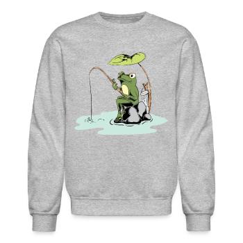 Frog Fishing - Unisex Crewneck Sweatshirt - heather gray - Front - AI Model Female 172 light (172cm) & AI Model Male 185 dark (185cm)