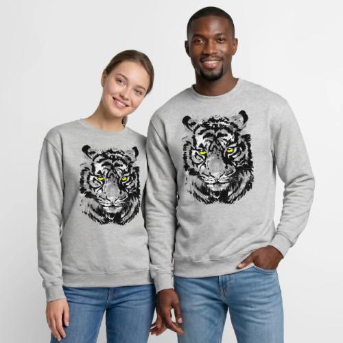 Gray Tiger Head Drawing - Black and white Tiger - Unisex Crewneck Sweatshirt