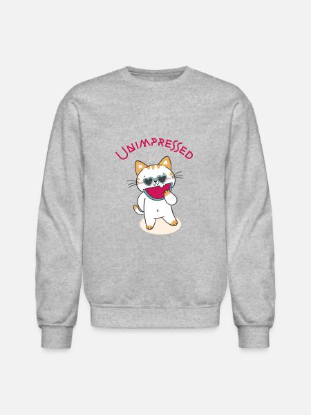 Unimpressed Funny Angry Cat - Unisex Crewneck Sweatshirt - heather gray