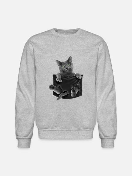Russian Blue Cat In Pocket - Unisex Crewneck Sweatshirt - heather gray