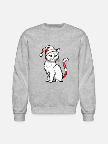 White Christmas Cat - Unisex Crewneck Sweatshirt - heather gray