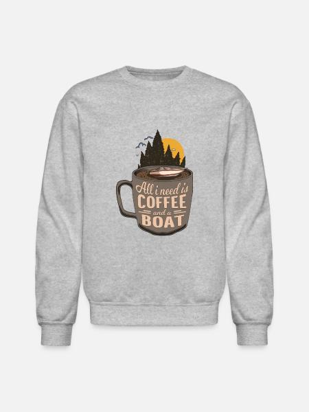 Coffee Motor Boat Cartoon - Unisex Crewneck Sweatshirt - heather gray
