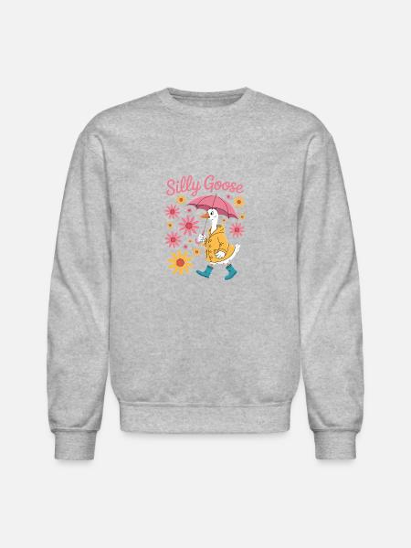 Silly Goose With Umbrella - Unisex Crewneck Sweatshirt - heather gray