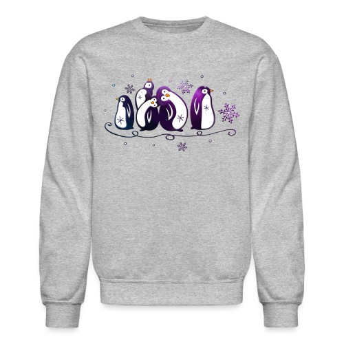 Purple penguins with snowflakes. Winter, snow and - Unisex Crewneck Sweatshirt