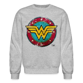 Wonder Woman Logo Distressed - Unisex Crewneck Sweatshirt - heather gray - Front - AI Model Female 172 light (172cm) & AI Model Male 185 dark (185cm)