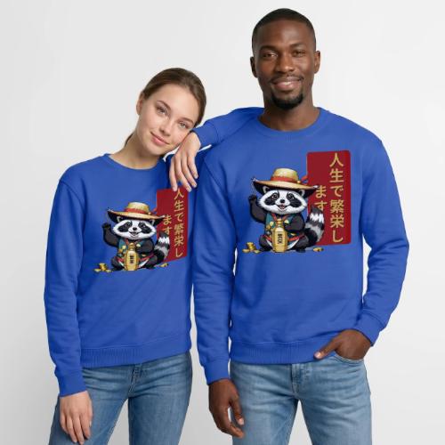 Lucky Tanuki: Playful Japanese Raccoon Design - Unisex Crewneck Sweatshirt