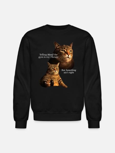 Cat Gym Therapy Humor Design - Unisex Crewneck Sweatshirt - black