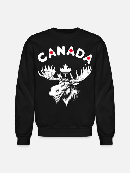 Canadian Moose with Maple Leaf Emblem - Unisex Crewneck Sweatshirt - black
