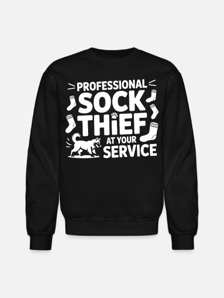 Funny Dog Professional Sock Thief  - Unisex Crewneck Sweatshirt - black