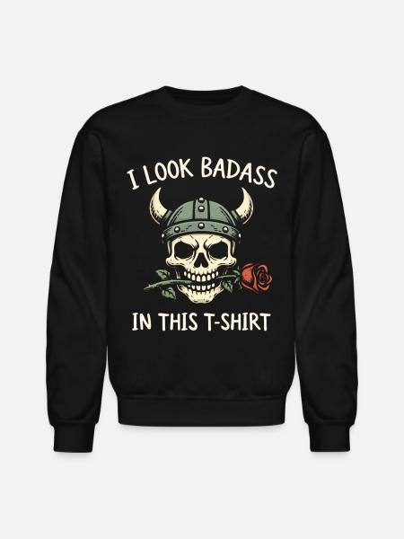 Badass Skull Viking Tee - Unisex Crewneck Sweatshirt - black
