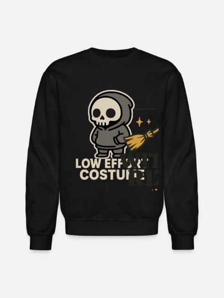 Skeleton Hoodie with Broom - Unisex Crewneck Sweatshirt - black