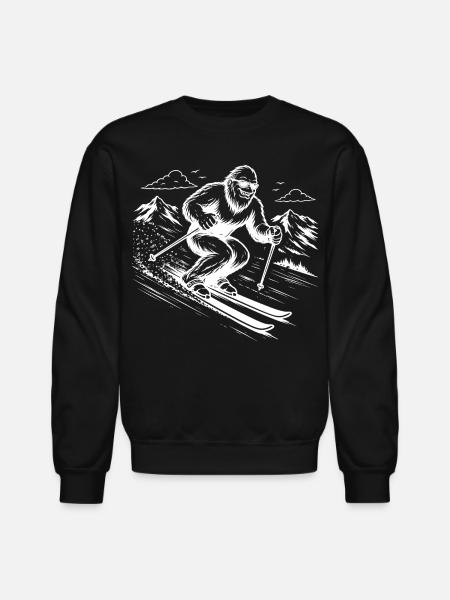 Bigfoot Sasquatch Skier in the Mountains - Unisex Crewneck Sweatshirt - black