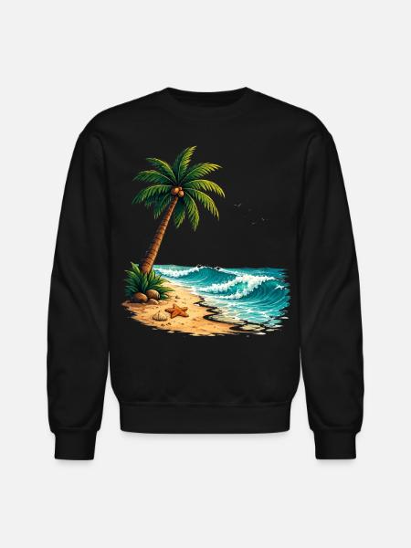 Tropical Palm Tree Beach Summer T-Shirt - Unisex Crewneck Sweatshirt - black