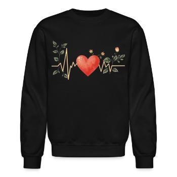 Heartbeat Roses Floral Love Life Line Art - Unisex Crewneck Sweatshirt - black - Front - AI Model Female 172 light (172cm) & AI Model Male 185 light (185cm)