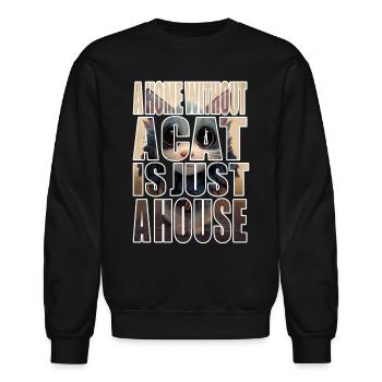 Cat Kitten Home Vintage Retro - Unisex Crewneck Sweatshirt - black - Front - AI Model Female 172 light (172cm) & AI Model Male 185 light (185cm)