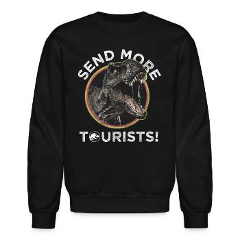 Jurassic Park T-Rex Send More Tourists! - Unisex Crewneck Sweatshirt - black - Front - AI Model Female 172 light (172cm) & AI Model Male 185 light (185cm)