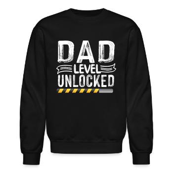 retro sunset Pregnancy Announcement Dad Level - Unisex Crewneck Sweatshirt - black - Front - AI Model Female 172 light (172cm) & AI Model Male 185 light (185cm)