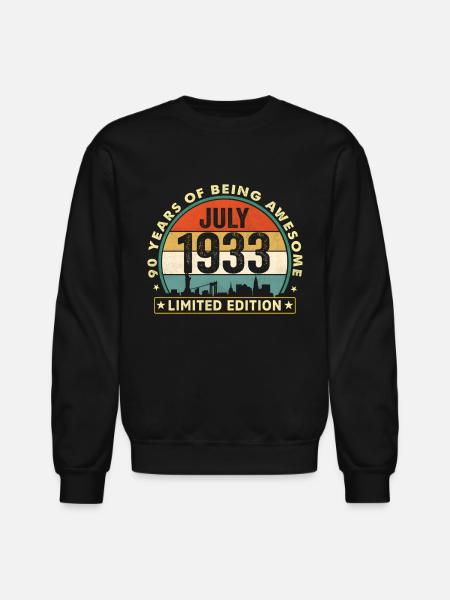 90 July 1933 90Th - Unisex Crewneck Sweatshirt - black