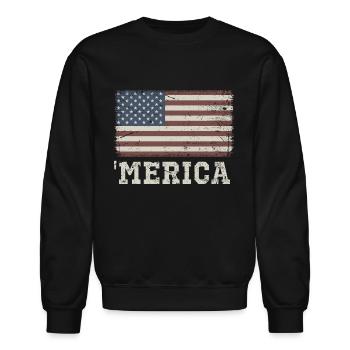 Merica Vintage Usa Flag - Unisex Crewneck Sweatshirt - black - Front - AI Model Female 172 light (172cm) & AI Model Male 185 light (185cm)