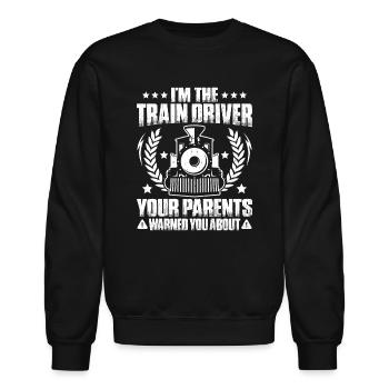 Train Driver Railroad Engineer Locomotive Engineer - Unisex Crewneck Sweatshirt - black - Front - AI Model Female 172 light (172cm) & AI Model Male 185 light (185cm)