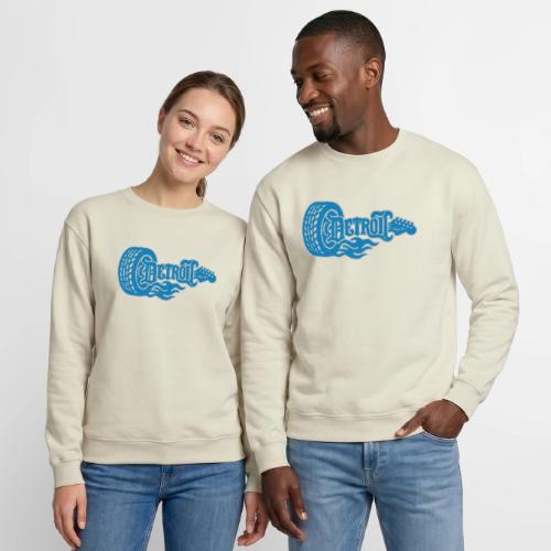 The D® - Detroit Wheel Guitar with Flames Bl Slvr - Unisex Crewneck Sweatshirt