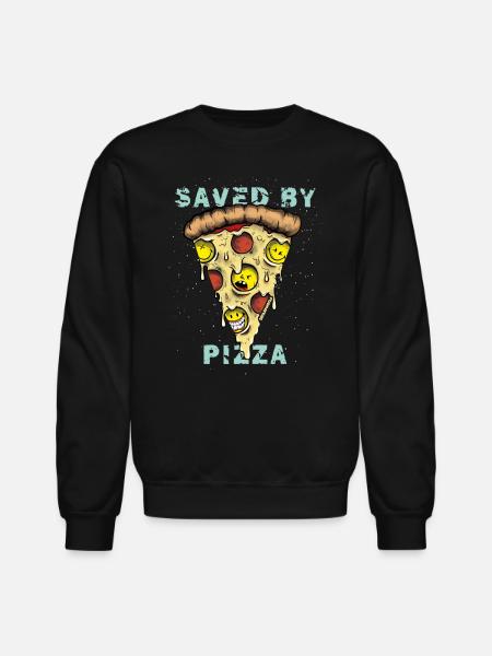 SmileyWorld Saved By Pizza - Unisex Crewneck Sweatshirt - black