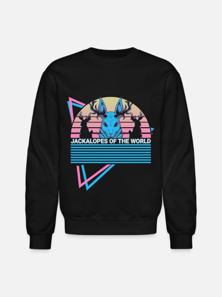 Jackalope Retro Cryptid - Unisex Crewneck Sweatshirt - black