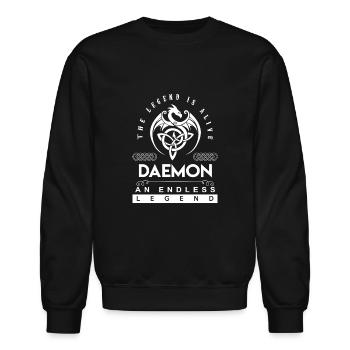 Daemon Name T Shirt - Daemon The Legend Is Alive - - Unisex Crewneck Sweatshirt - black - Front - AI Model Female 172 light (172cm) & AI Model Male 185 light (185cm)