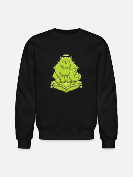 Green Buddha Cat - Unisex Crewneck Sweatshirt - black
