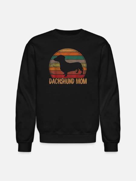 Dachshund Mom Retro Rainbow - Unisex Crewneck Sweatshirt - black