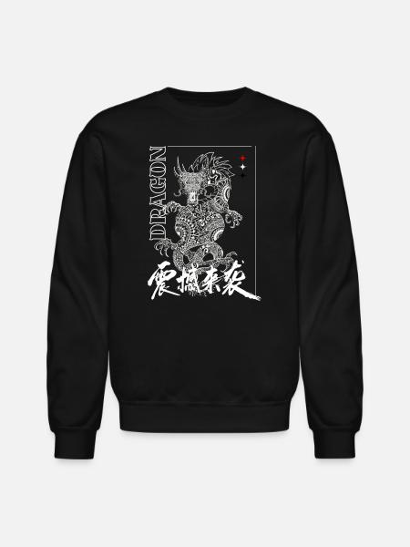 Dragon Glyphs on Black Ink - Unisex Crewneck Sweatshirt - black