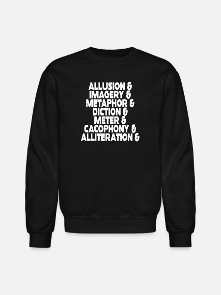 Literary Devices Typographic Poster - Unisex Crewneck Sweatshirt - black