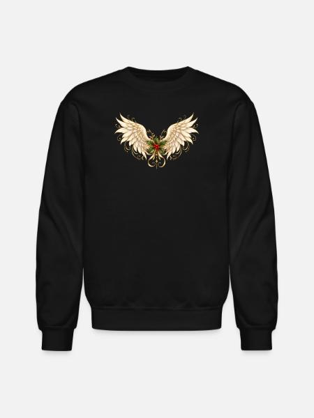 Holly Winged Halo Ornament - Unisex Crewneck Sweatshirt - black