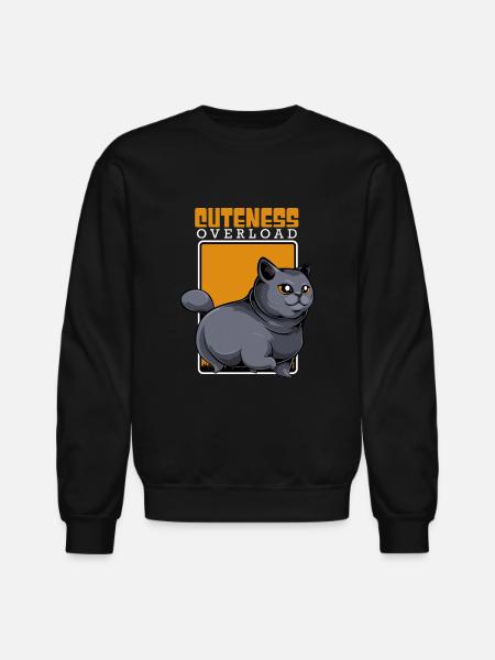 Overload Cute Kawaii Cat - Unisex Crewneck Sweatshirt - black